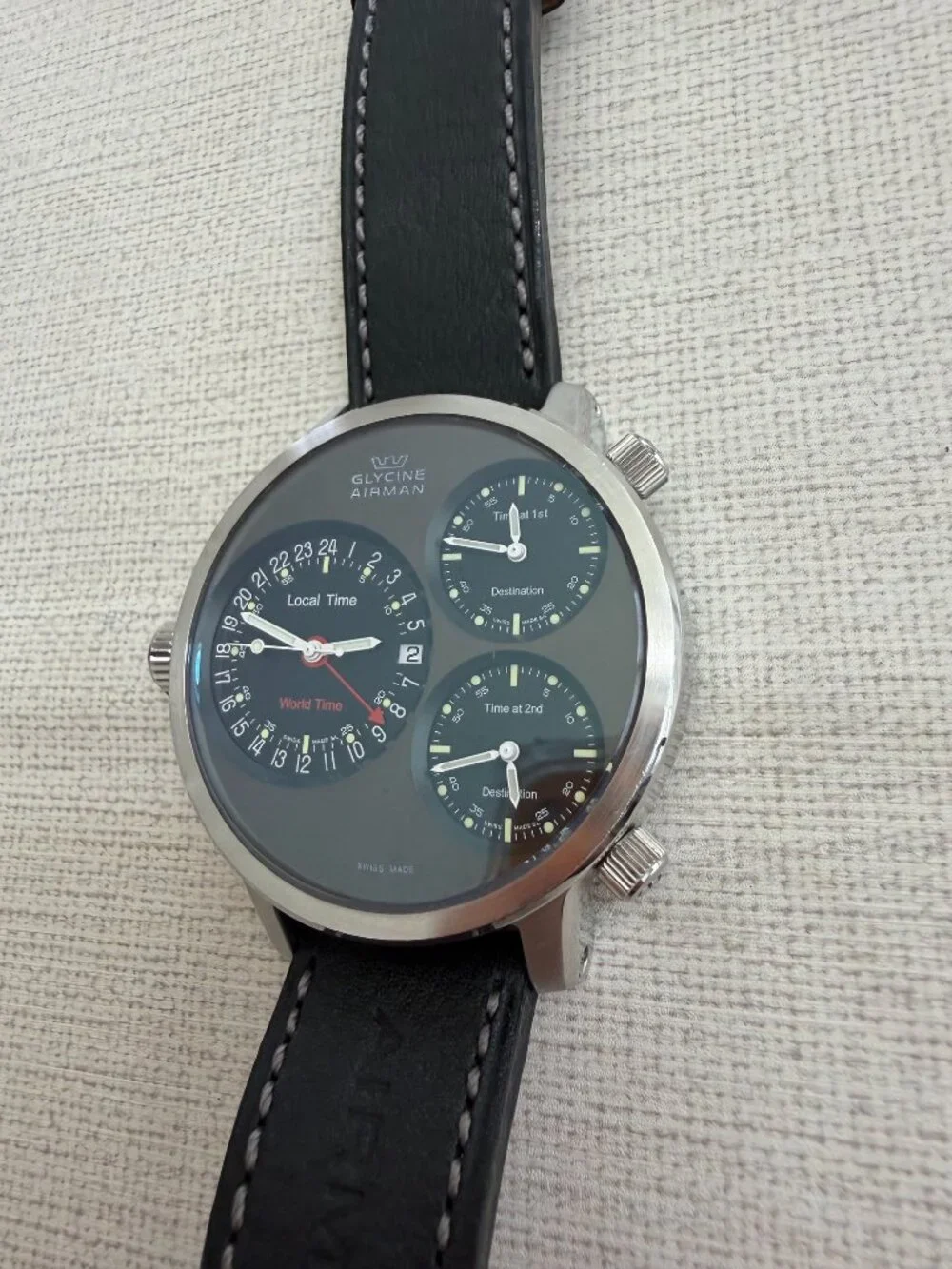 GLYCINE Airman 7  GMT  Triple Automatic Black Grey Swiss Made Watch - Picture 6 of 11
